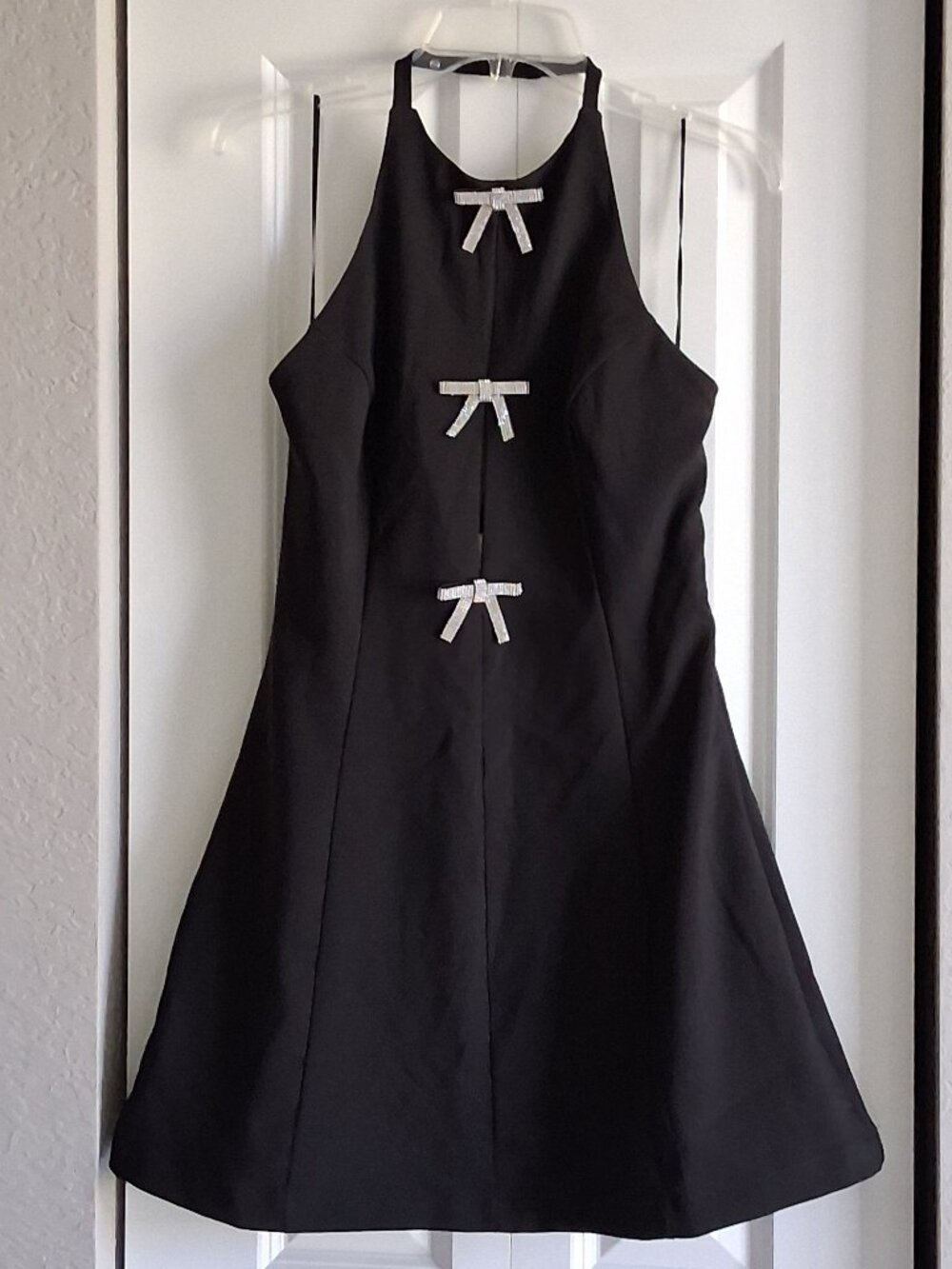 Mable Jewel Bow Slit Halter Black Special Occasion Mini Dress Women's Size M
